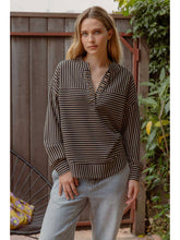 Load image into Gallery viewer, Black + Tan Striped Grommet Top
