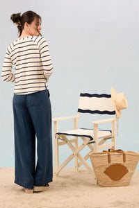 Navy Stripe Eyelet Top