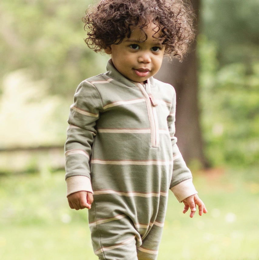 Green Stripe Zip Romper - Baby