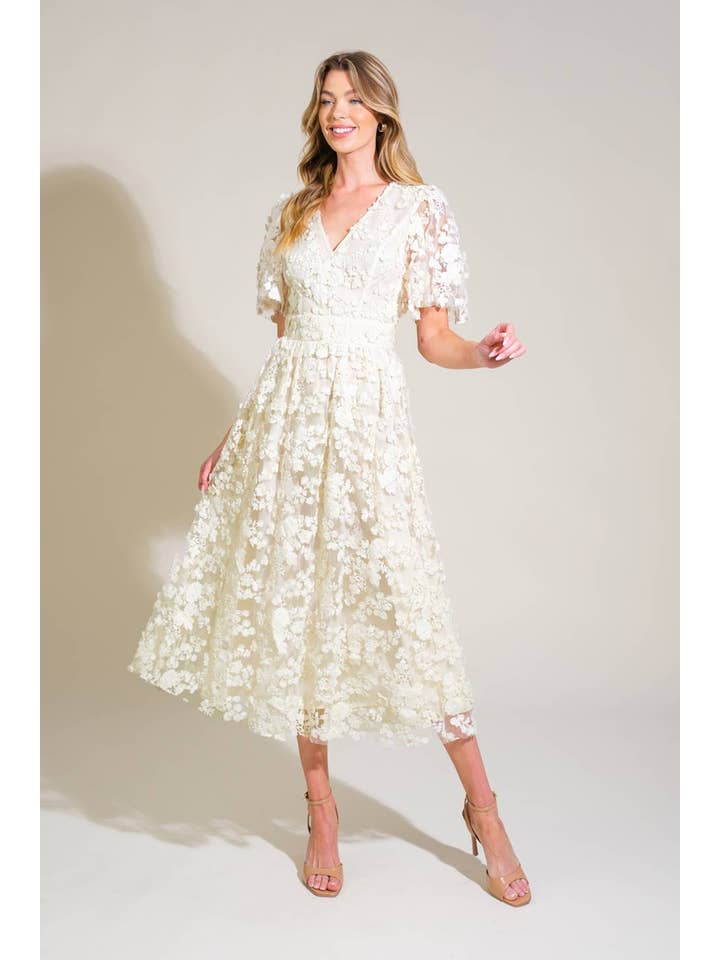 Cream Lace Midi Dress