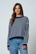 Load image into Gallery viewer, Navy Stripe Button Back Sweater
