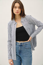Load image into Gallery viewer, Navy Striped Button Top
