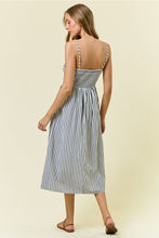 Load image into Gallery viewer, B+W Ruched Stripe Midi Dress
