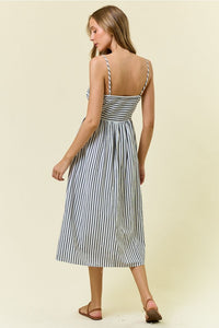 B+W Ruched Stripe Midi Dress
