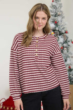 Load image into Gallery viewer, Burgundy Stripe Henley Top
