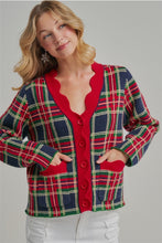 Load image into Gallery viewer, Navy Plaid Scalloped Cardigan
