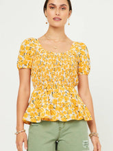 Load image into Gallery viewer, Yellow Smocked Floral Top
