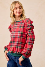Load image into Gallery viewer, BiBi Red Plaid Puff Sleeve Pullover
