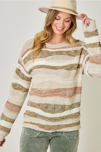 Almond + Sage Wavy Stripe Sweater