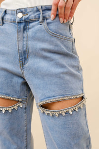 Crystal Front Slit Jeans