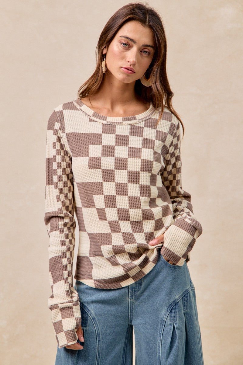 Bibi Ivory + Mocha Check Thermal Top