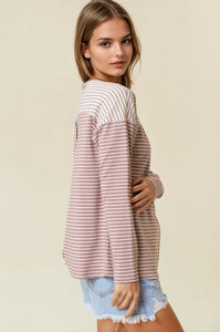 Mauve Stripe Button Back Top