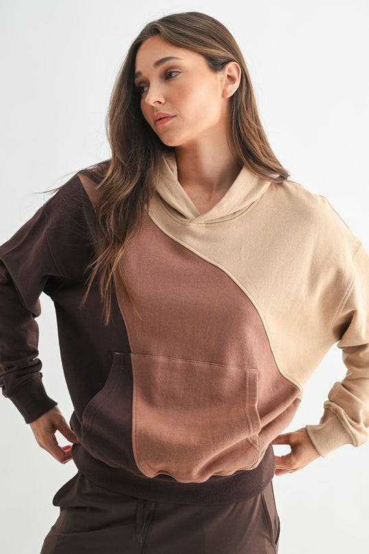 Brown Combo Blocked Hoodie