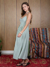 Load image into Gallery viewer, Green Stripe Basque Waist Dress
