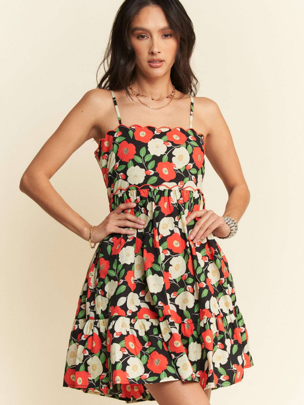 Black Floral Cutout Dress