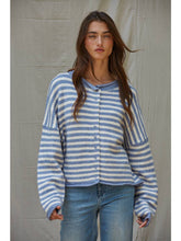Load image into Gallery viewer, Blue + Ivory Stripe Cardigan
