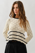 Load image into Gallery viewer, Cream Pointelle Black Trim Sweater
