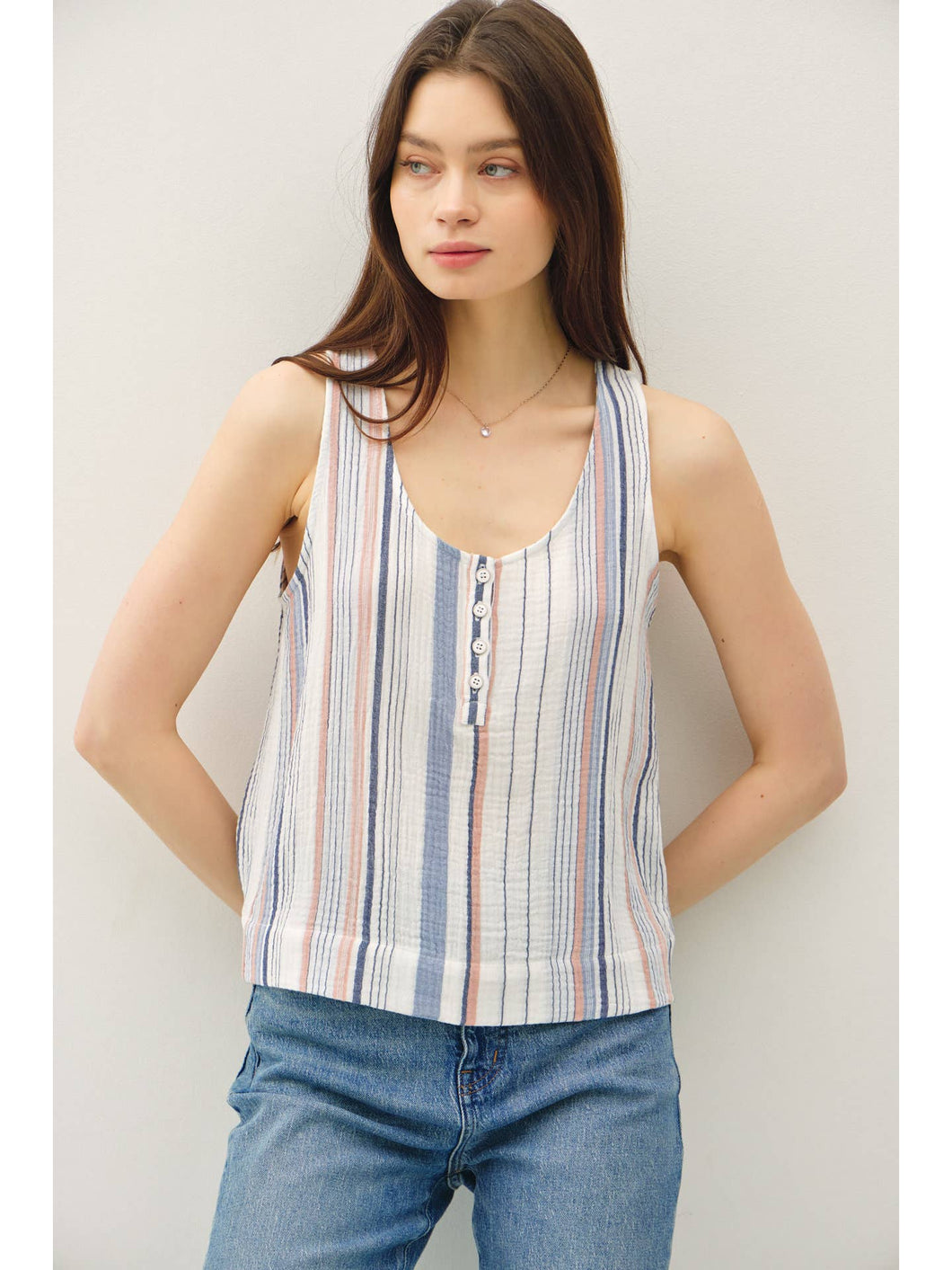 Blue Stripe Henley Tank