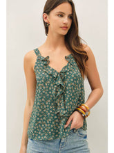 Load image into Gallery viewer, Be Cool Agave Green Floral Ruffle Tank
