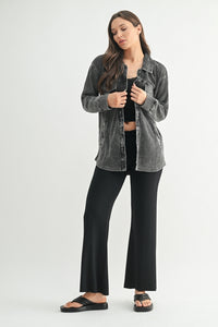 Washed Black Waffle Shacket