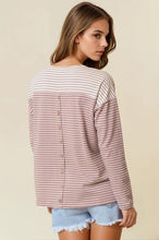 Load image into Gallery viewer, Mauve Stripe Button Back Top
