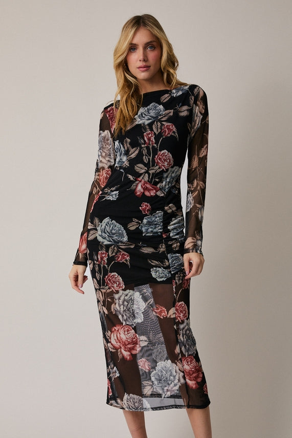 Gilli Black Mesh Floral Dress