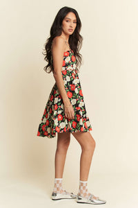 Black Floral Cutout Dress