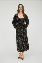 Load image into Gallery viewer, Black Floral Midi Smocked Dress
