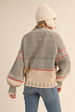 Load image into Gallery viewer, Grey + Red Nordic Sweater
