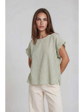Load image into Gallery viewer, Sage Stripe Ruffle Sleeve Top
