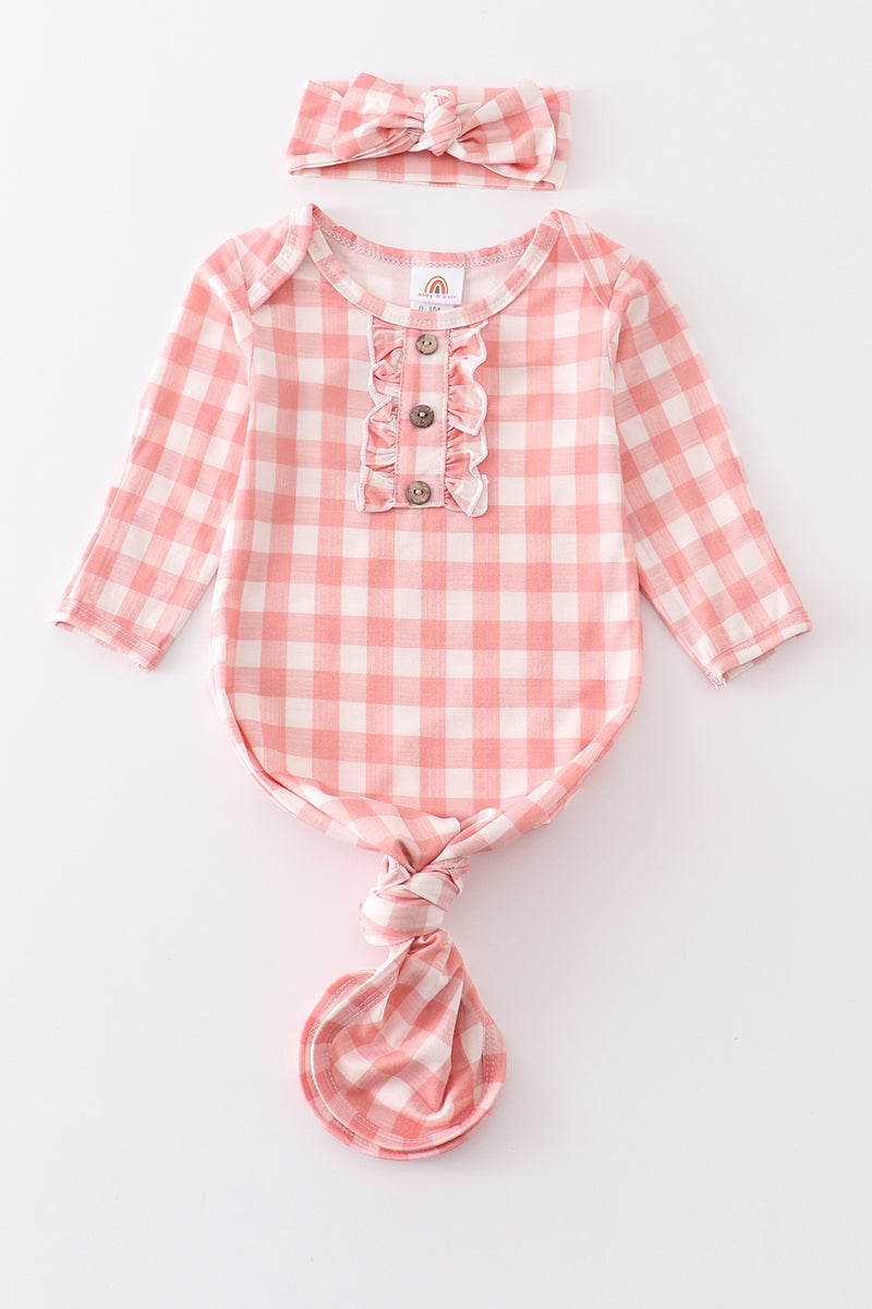 Pink Check Baby Gown Set