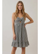 Load image into Gallery viewer, Doe + Rae Black Twist Front Gingham Dress
