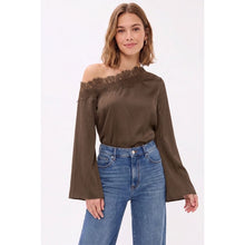 Load image into Gallery viewer, Brown Lace Trim One Shoulder Top
