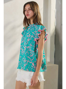Turquoise + Pink Floral Top