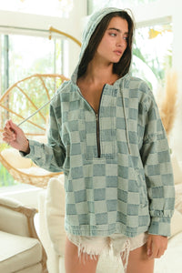 Checkered Denim Hoodie