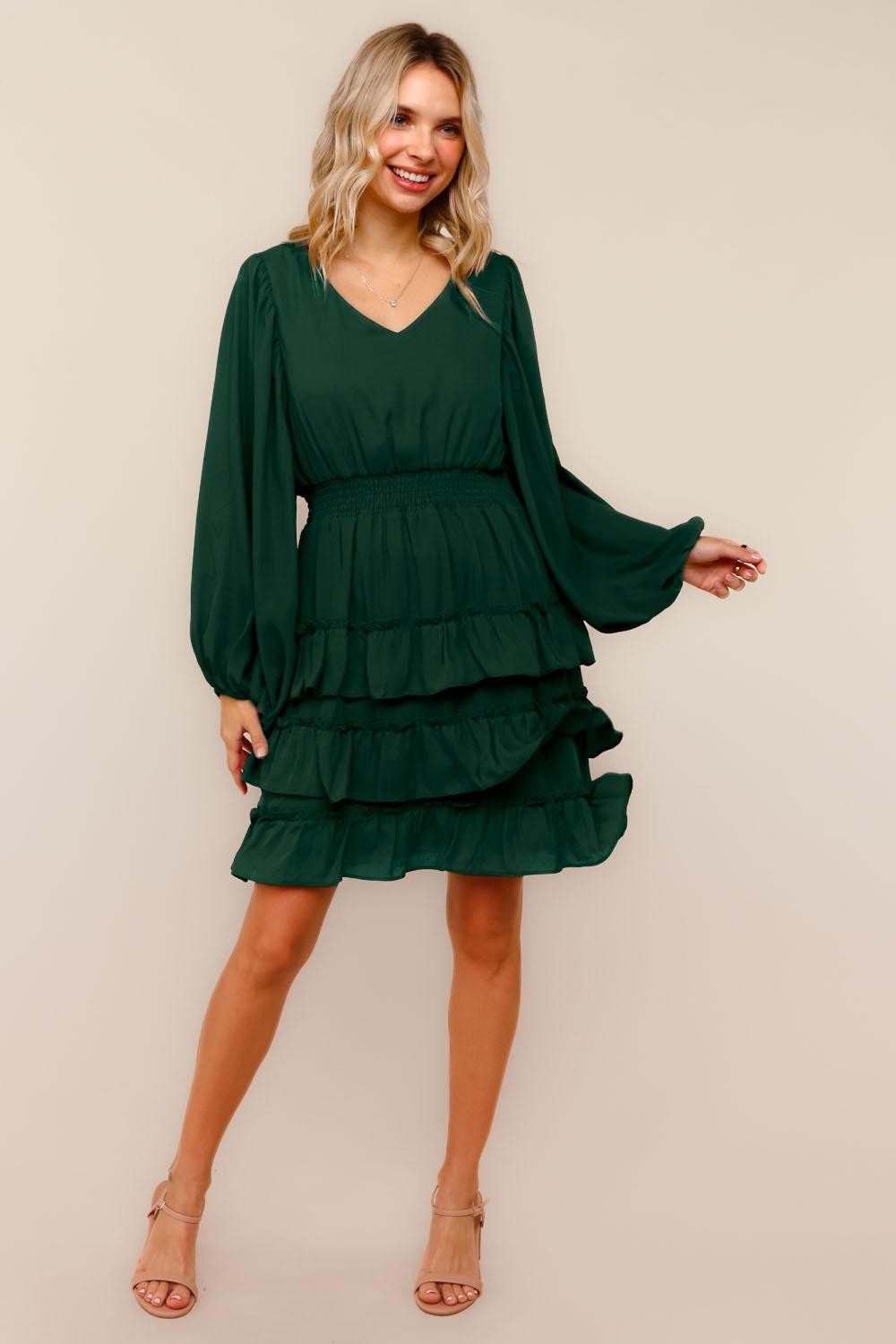 Emerald Ruffle Mini Dress