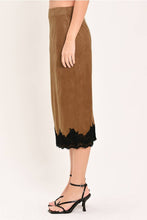 Load image into Gallery viewer, Brown Suede Lace Trim Skirt
