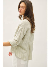 Load image into Gallery viewer, Sage Stripe Gauze Button Top
