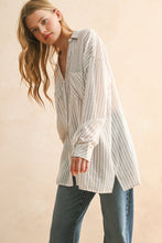 Load image into Gallery viewer, Miou Muse Beige Stripe Button Up Top
