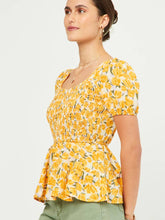 Load image into Gallery viewer, Yellow Smocked Floral Top
