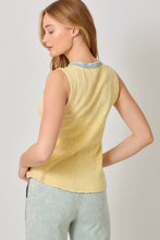 Load image into Gallery viewer, Mystree Yellow Washed Denim Trim Tank

