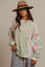 Load image into Gallery viewer, Sage Stripe + Floral Top
