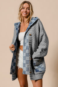 Grey Denim Check Cardigan