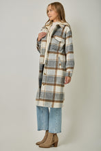 Load image into Gallery viewer, Grey + Tan Plaid Hoodie Jacket
