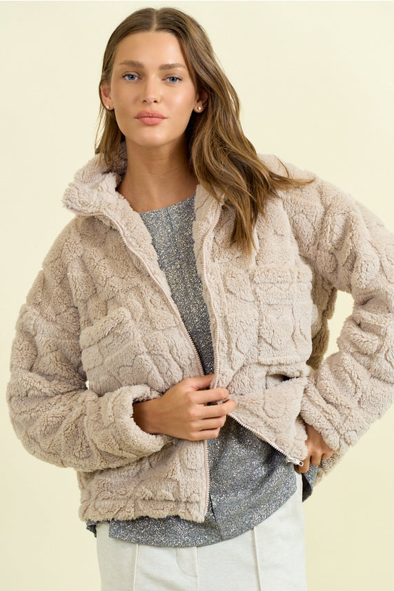 Tan Fur Heart Check Jacket