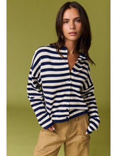 Load image into Gallery viewer, Navy + White Stipe Cardigan
