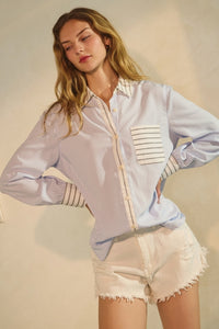 Blue Mixed Stripe Button Top