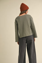 Load image into Gallery viewer, Olive + Navy Striped L/S Top
