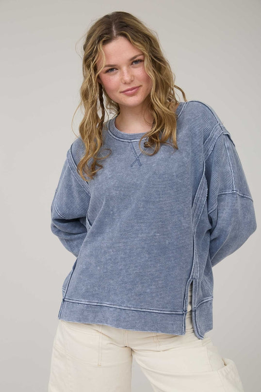 Blue Washed Slit Pullover