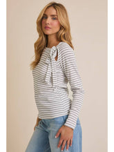 Load image into Gallery viewer, Grey Stripe Bow Top
